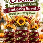 Crochet Burgundy and Olive Thanksgiving Harvest Wheat Vase Wrap Ideas