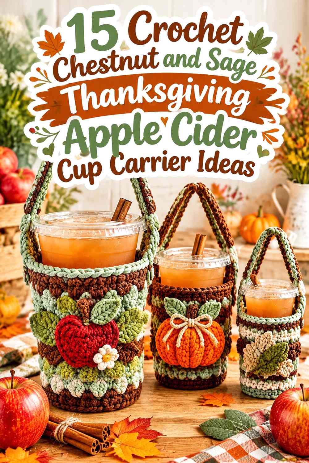 Crochet Chestnut and Sage Thanksgiving Apple Cider Cup Carrier Ideas