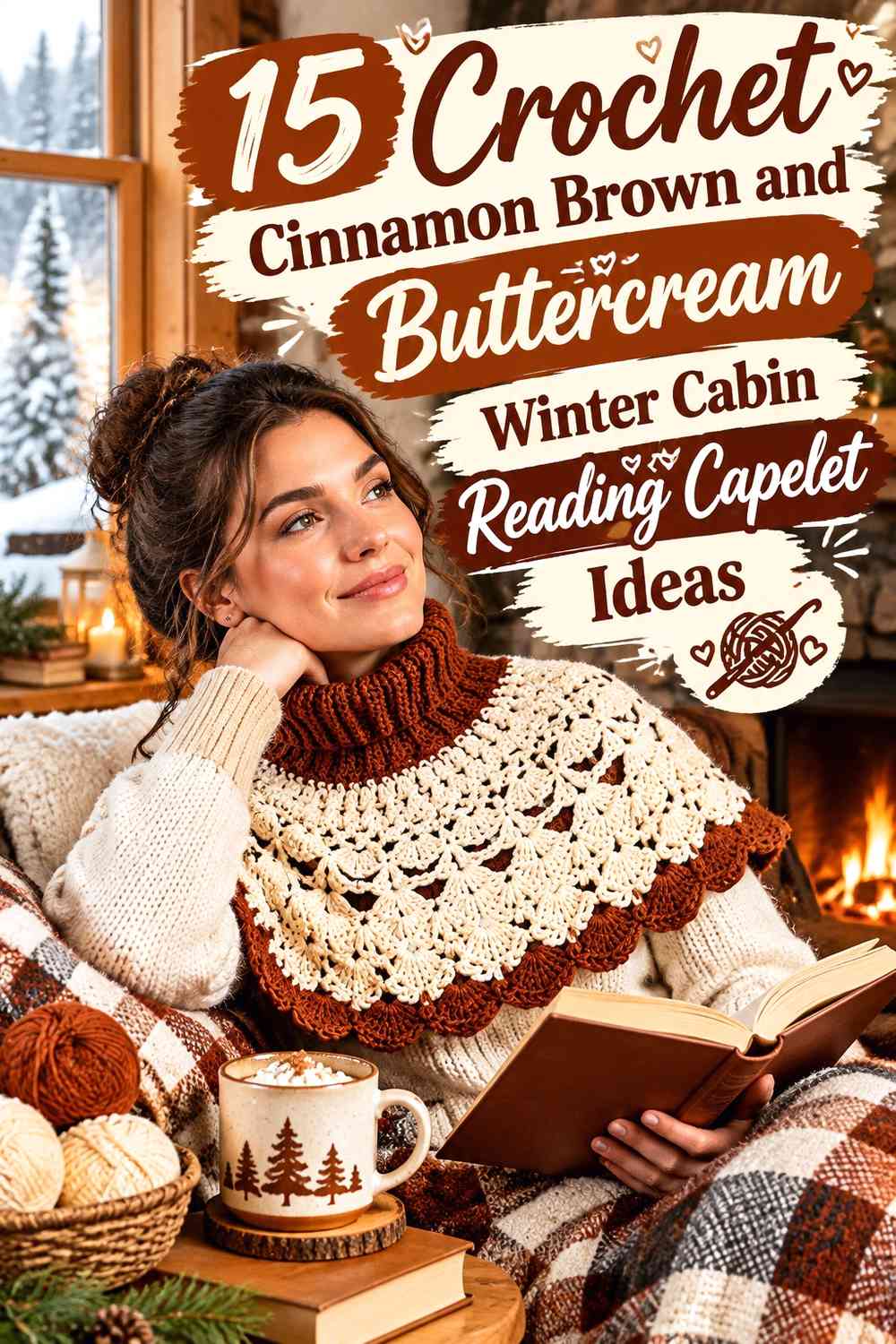 Crochet Cinnamon Brown and Buttercream Winter Cabin Reading Capelet Ideas