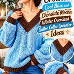 Crochet Cool Blue and Chocolate Mocha Winter Oversized Sailor Collar Sweater Ideas