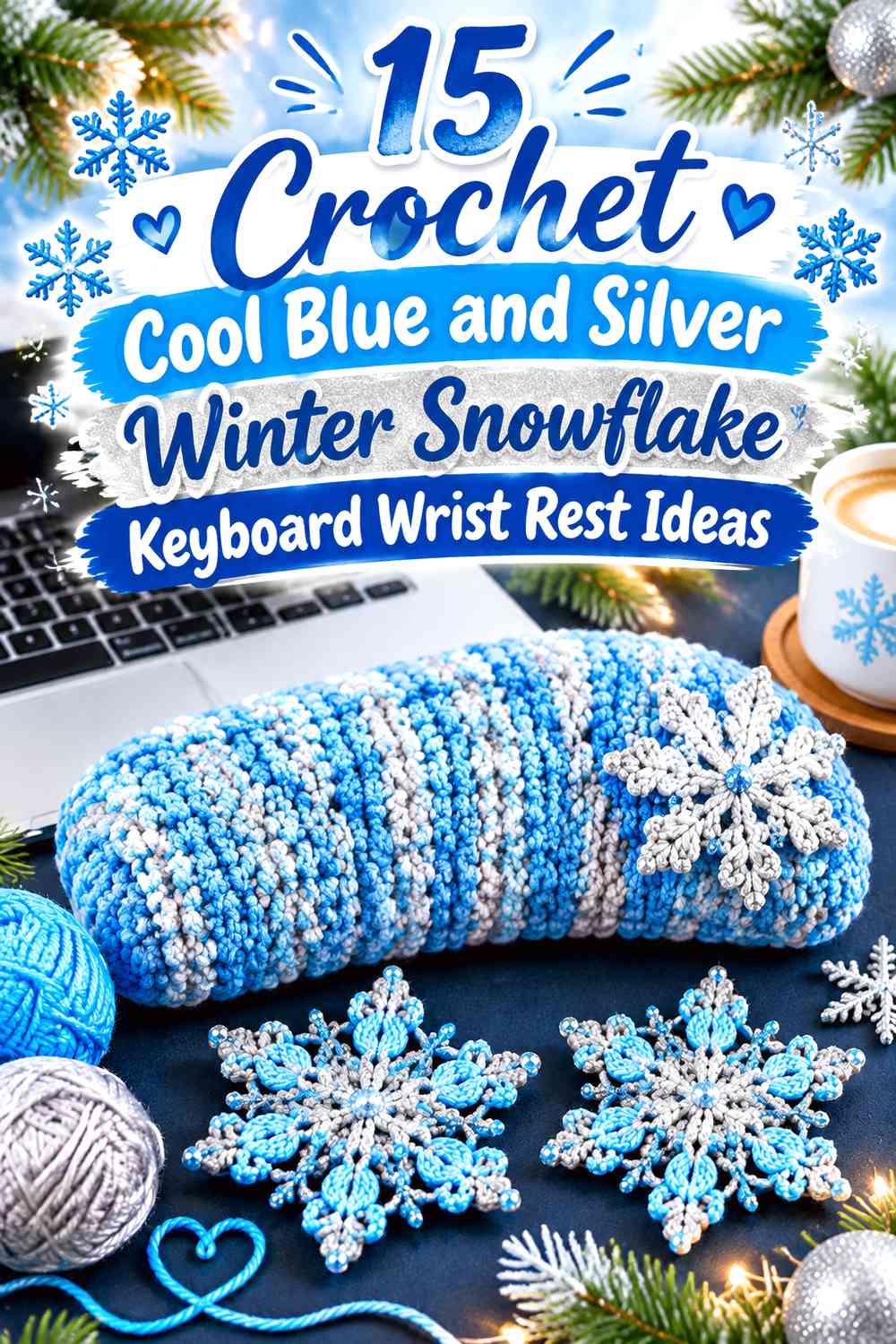 Crochet Cool Blue and Silver Winter Snowflake Keyboard Wrist Rest Ideas
