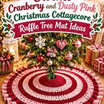 Crochet Cranberry and Dusty Pink Christmas Cottagecore Ruffle Tree Mat Ideas