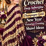 Crochet Deep Aubergine and Champagne Gold New Year Victorian Evening Shawl Ideas