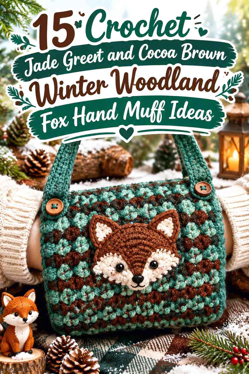 Crochet Jade Green and Cocoa Brown Winter Woodland Fox Hand Muff Ideas