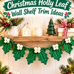Crochet Jade Green and Cream Christmas Holly Leaf Wall Shelf Trim Ideas