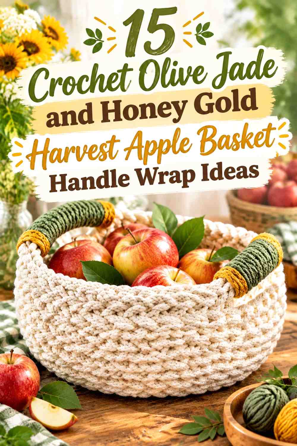 Crochet Olive Jade and Honey Gold Harvest Apple Basket Handle Wrap Ideas