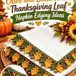 Butterscotch Scallop and Olive Corner Leaf Crochet Napkin Edging