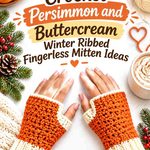 Crochet Persimmon and Buttercream Winter Ribbed Fingerless Mitten Ideas