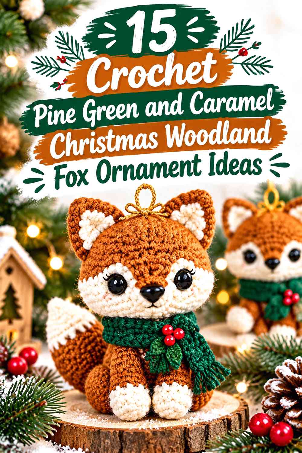 Crochet Pine Green and Caramel Christmas Woodland Fox Ornament Ideas