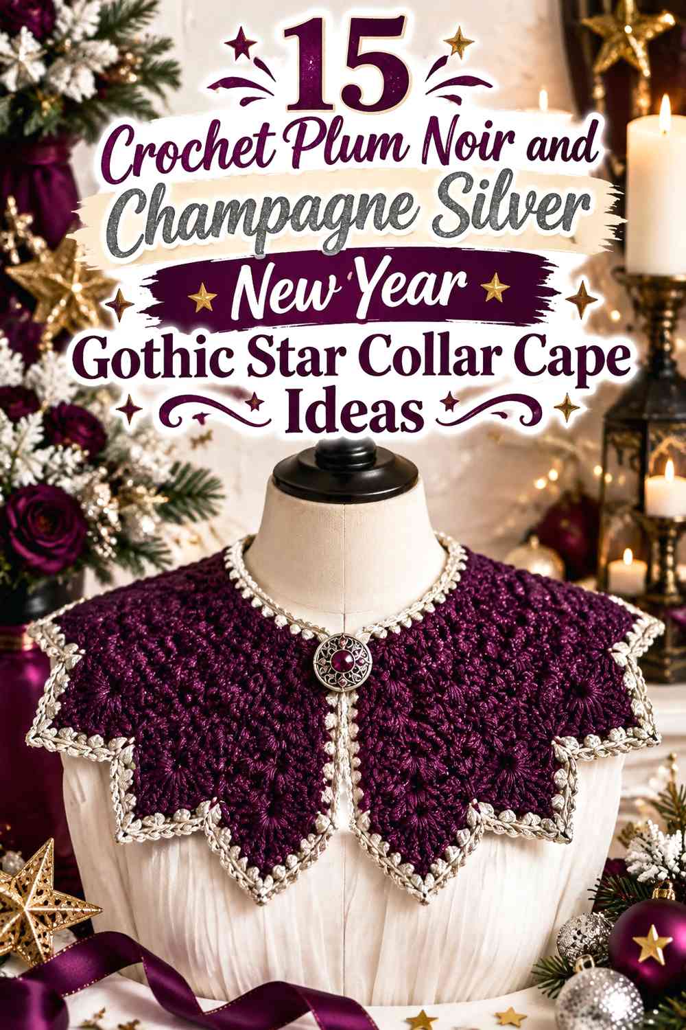Crochet Plum Noir and Champagne Silver New Year Gothic Star Collar Cape Ideas