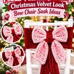 Crochet Powder Pink and Cranberry Christmas Velvet Look Bow Chair Sash Ideas