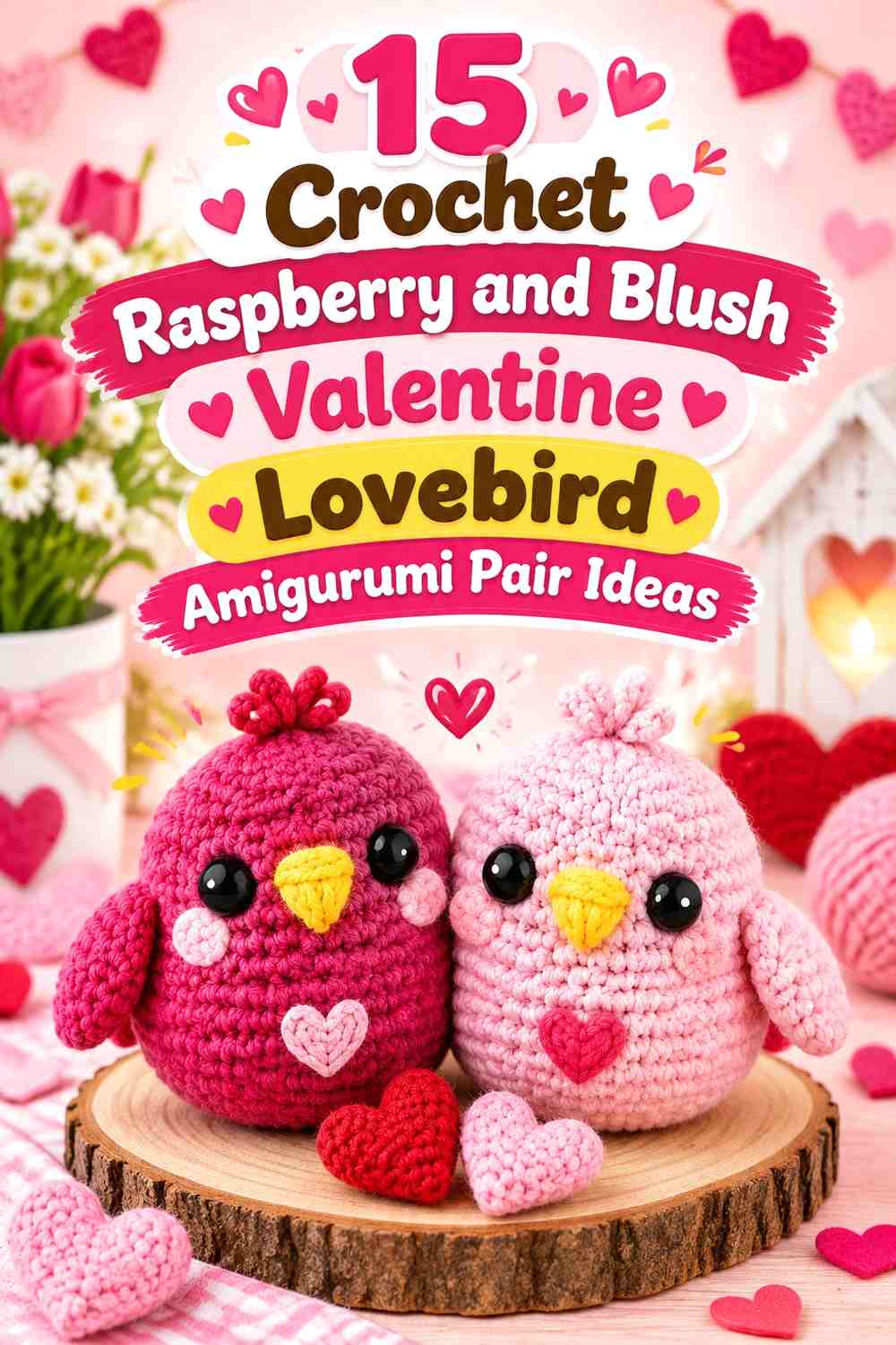 Crochet Raspberry and Blush Valentine Lovebird Amigurumi Pair Ideas