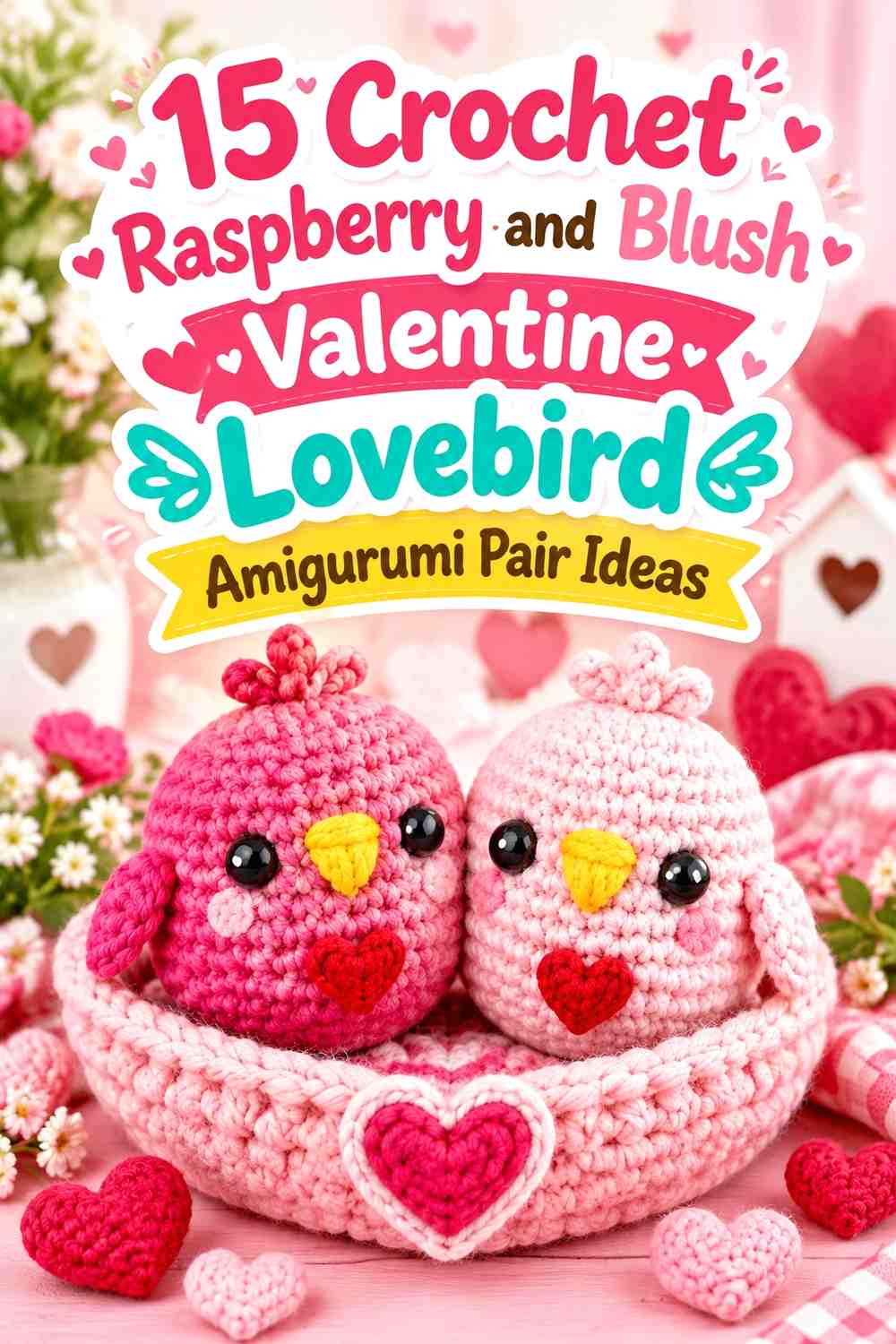 Crochet Raspberry and Blush Valentine Lovebird Amigurumi Pair Ideas