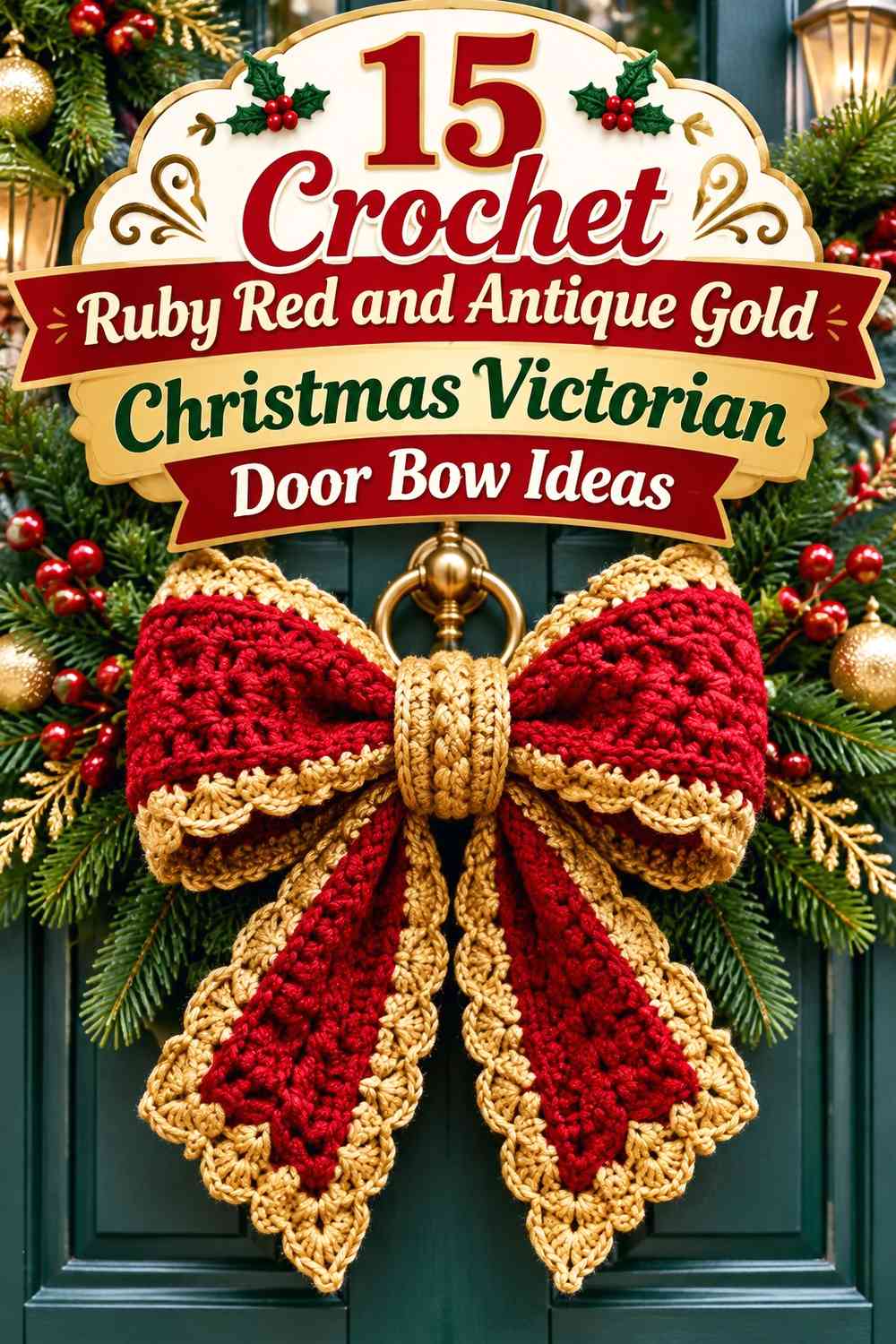 Crochet Ruby Red and Antique Gold Christmas Victorian Door Bow Ideas