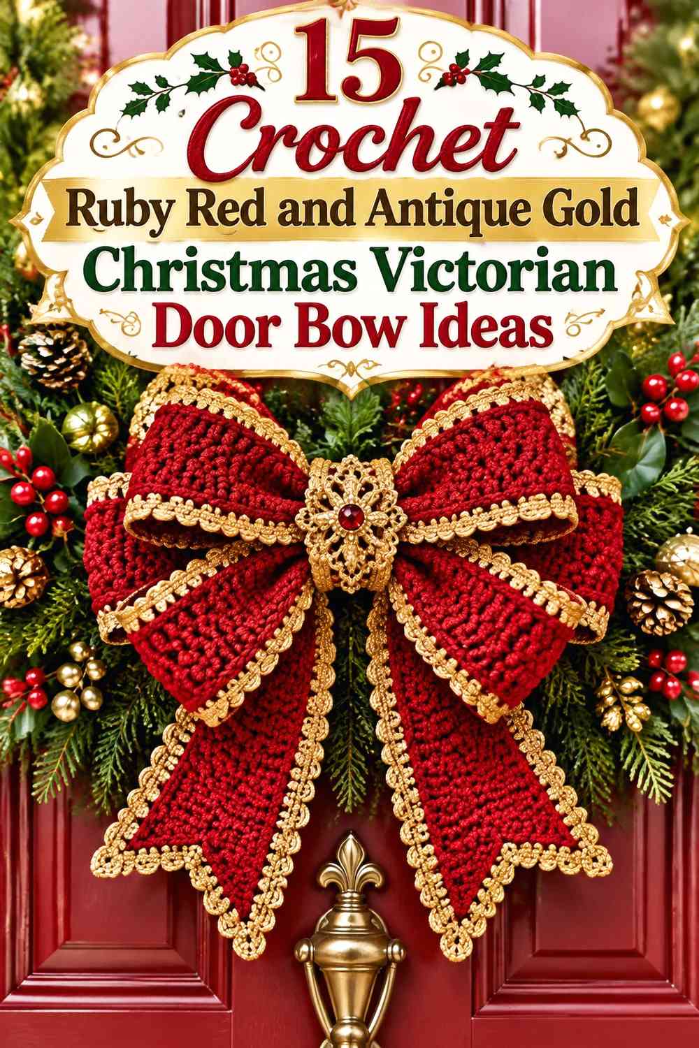 Crochet Ruby Red and Antique Gold Christmas Victorian Door Bow Ideas