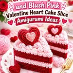 Crochet Ruby Red and Blush Pink Valentine Heart Cake Slice Amigurumi Ideas
