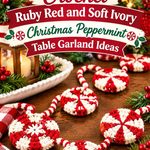 Crochet Ruby Red and Soft Ivory Christmas Peppermint Table Garland Ideas