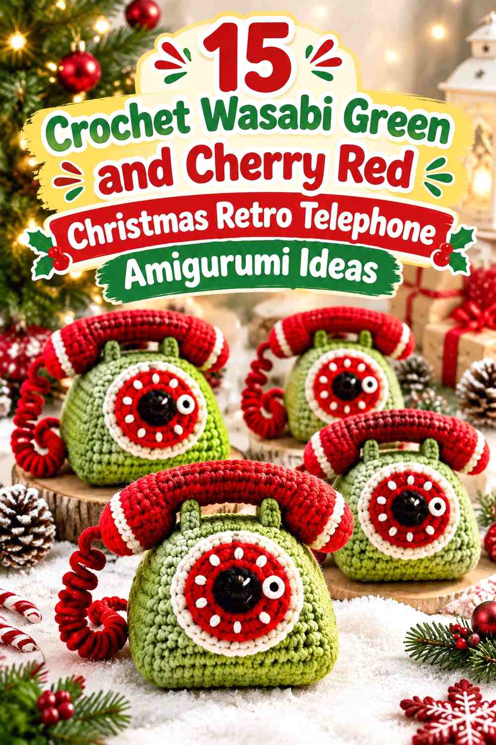 Crochet Wasabi Green and Cherry Red Christmas Retro Telephone Amigurumi Ideas