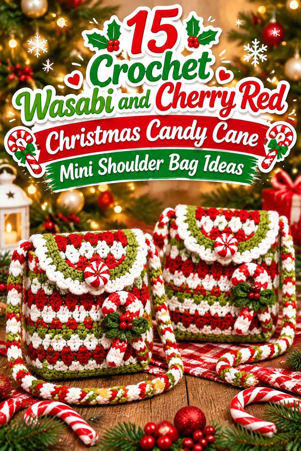 Crochet Wasabi and Cherry Red Christmas Candy Cane Mini Shoulder Bag Ideas