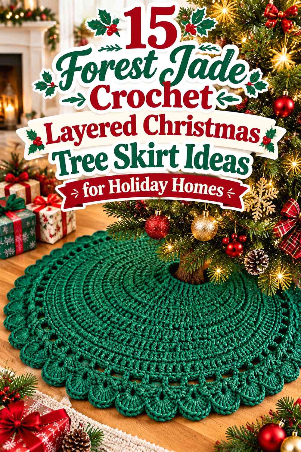 Forest Jade Crochet Layered Christmas Tree Skirt Ideas for Holiday Homes
