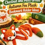 Chestnut and Moss Green Crochet Autumn Fox Plush Bookmark Holder Ideas