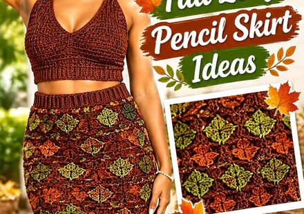 Crochet Chestnut and Olive Fall Leaf Pencil Skirt Ideas
