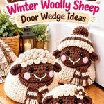 Cream Crochet Sheep Door Wedge With Chocolate Brown Winter Bands