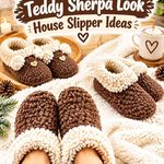 Crochet Cocoa Brown and Cream Winter Teddy Sherpa Look House Slipper Ideas