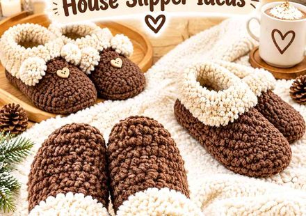 Crochet Cocoa Brown and Cream Winter Teddy Sherpa Look House Slipper Ideas