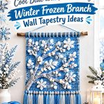 Crochet Cool Blue and Pearl Gray Winter Frozen Branch Wall Tapestry Ideas