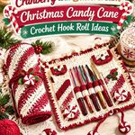 Crochet Cranberry and Buttercream Christmas Candy Cane Crochet Hook Roll Ideas
