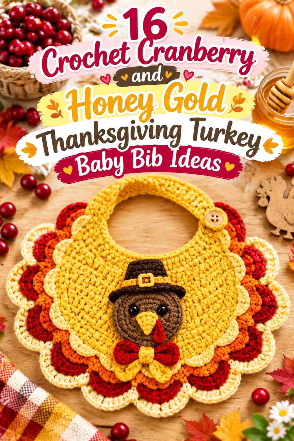 Crochet Cranberry and Honey Gold Thanksgiving Turkey Baby Bib Ideas