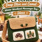 Crochet Deep Olive and Camel Winter Woodland Messenger Bag Ideas