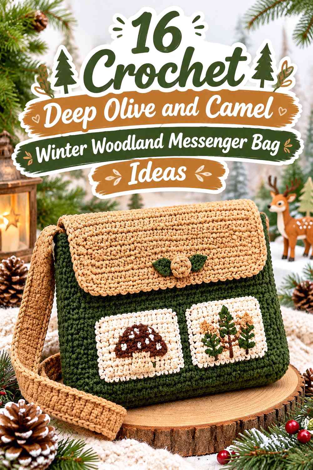 Crochet Deep Olive and Camel Winter Woodland Messenger Bag Ideas