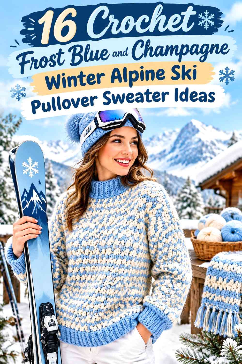 Crochet Frost Blue and Champagne Winter Alpine Ski Pullover Sweater Ideas