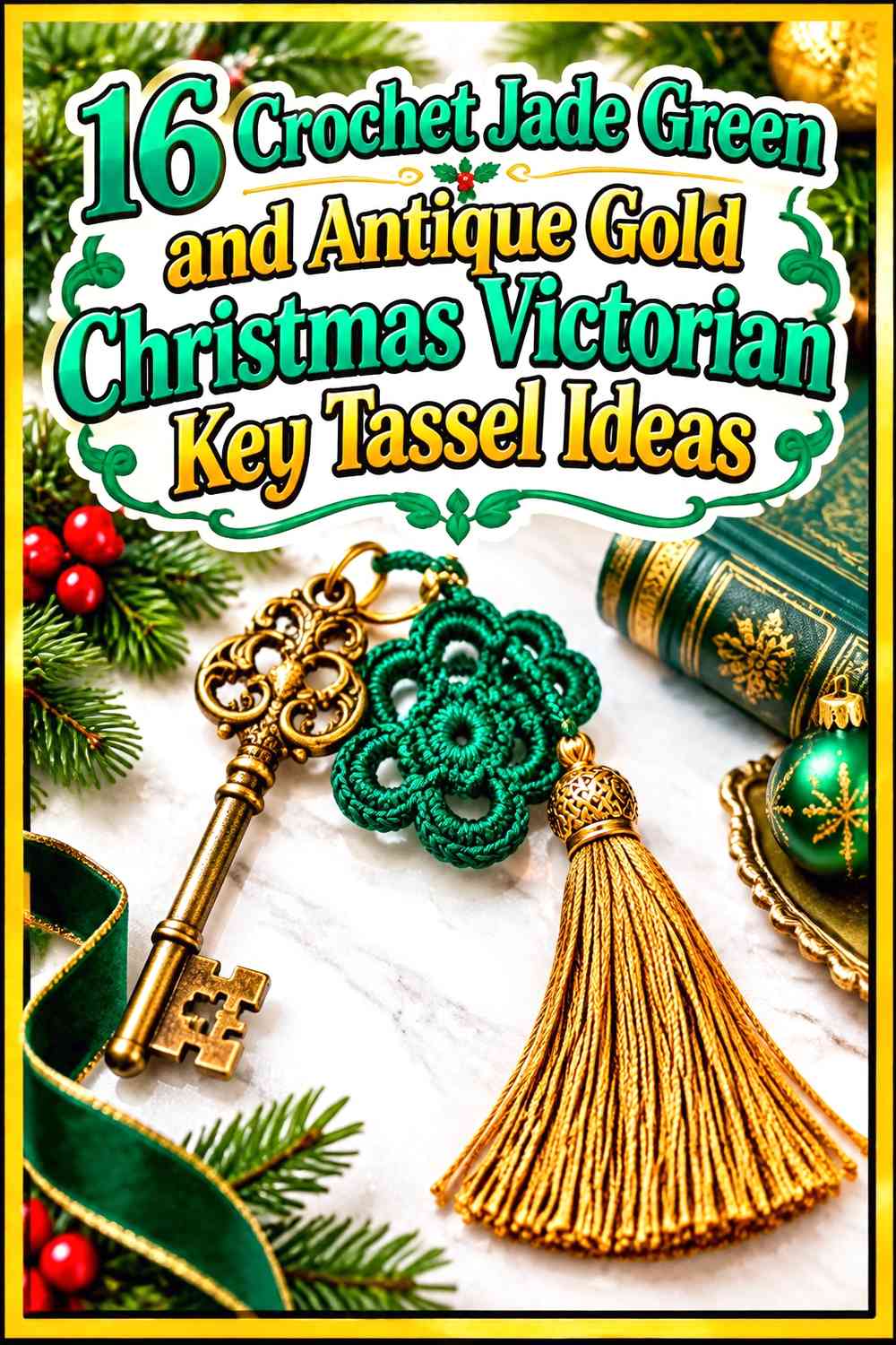 Crochet Jade Green and Antique Gold Christmas Victorian Key Tassel Ideas