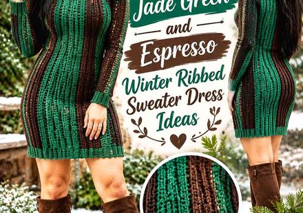Crochet Jade Green and Espresso Winter Ribbed Sweater Dress Ideas