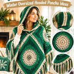 Crochet Jade Green and Oatmeal Winter Oversized Hooded Poncho Ideas