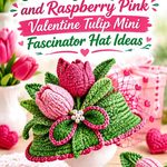 Crochet Jade Green and Raspberry Pink Valentine Tulip Mini Fascinator Hat Ideas