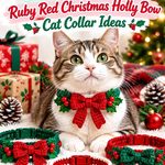 Crochet Jade Green and Ruby Red Christmas Holly Bow Cat Collar Ideas