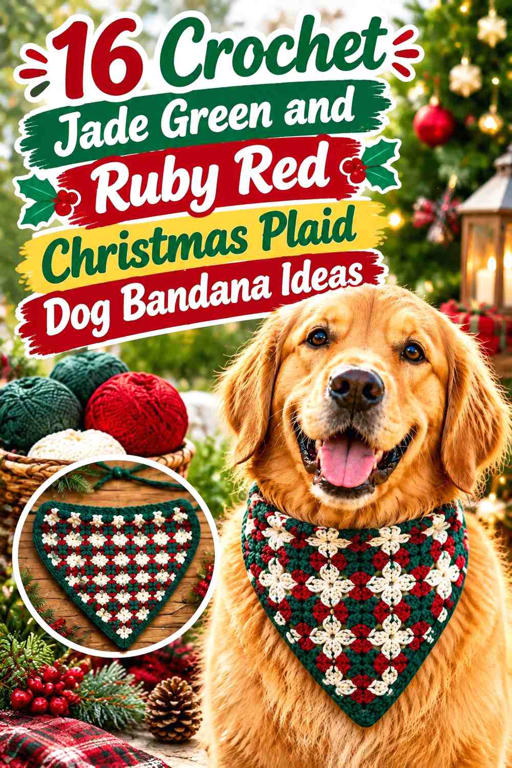 Jade Green and Ruby Red Crochet Christmas Plaid Dog Bandana Ideas