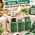 Crochet Oatmeal and Jade Green Winter Textured Sofa Armrest Tray Ideas