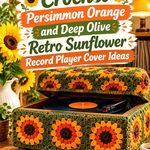 Crochet Persimmon Orange and Deep Olive Retro Sunflower Record Player Cover Ideas