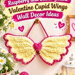 Crochet Raspberry and Butter Yellow Valentine Cupid Wings Wall Decor Ideas