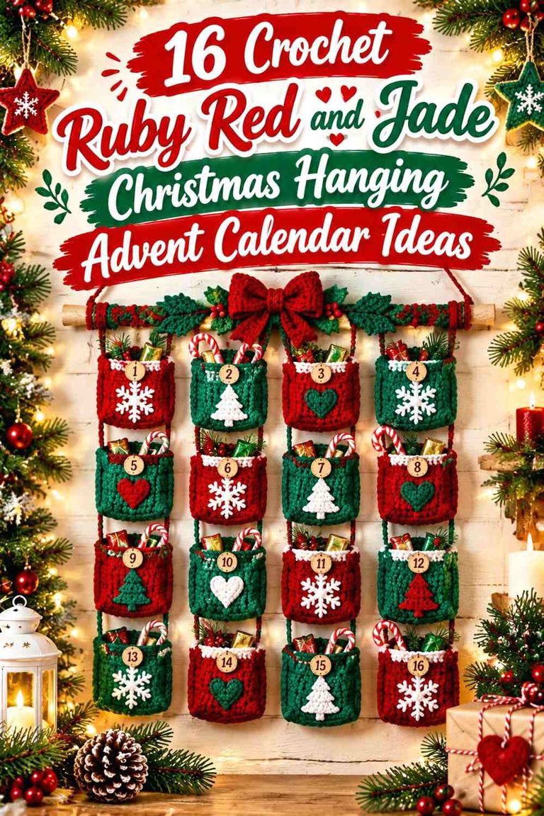 16 Crochet Ruby Red and Jade Christmas Hanging Advent Calendar Ideas ...