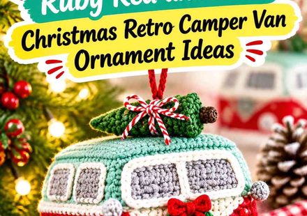 Crochet Ruby Red and Mint Christmas Retro Camper Van Ornament Ideas