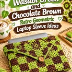 Crochet Wasabi Green and Chocolate Brown Retro Geometric Laptop Sleeve Ideas