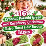 Crochet Wasabi Green and Raspberry Christmas Retro Tinsel Hair Turban Ideas