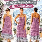 Crochet Antique Mauve and Silver Gray Winter Layered Mesh Maxi Dress Ideas