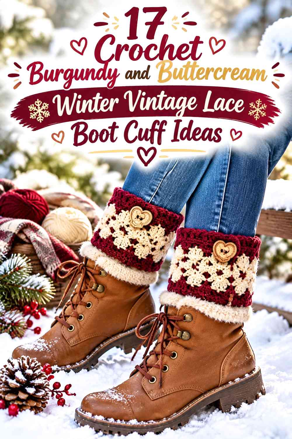 Crochet Burgundy and Buttercream Winter Vintage Lace Boot Cuff Ideas